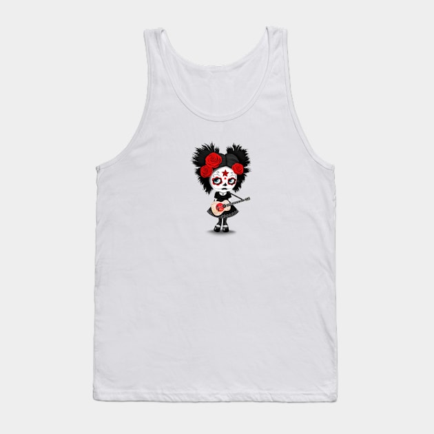 Sugar Skull Girl Playing Japanese Flag Guitar Tank Top by jeffbartels